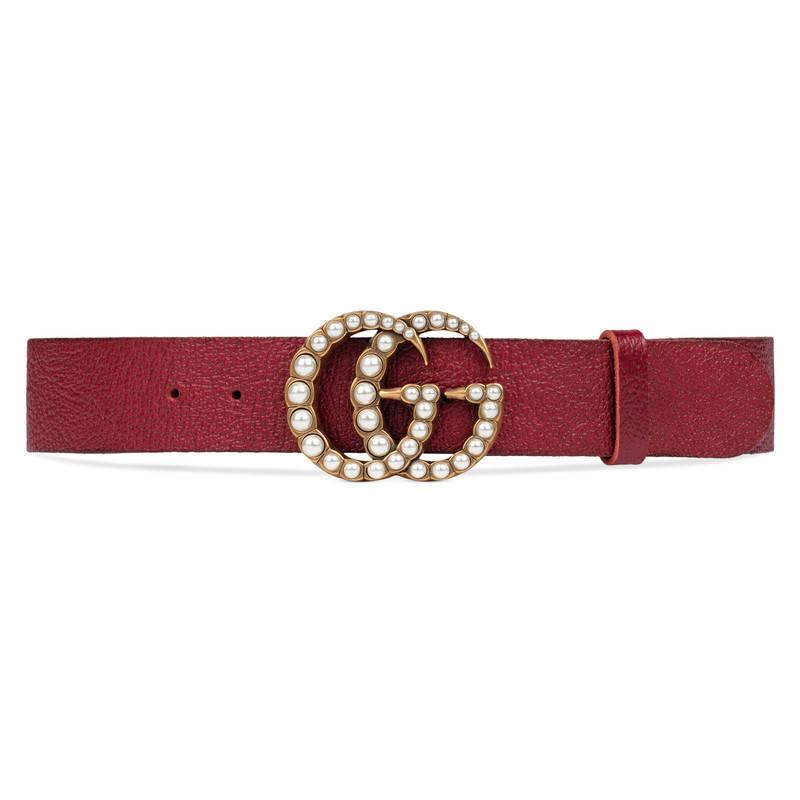 Gucci Imitation Pearl Doubleg Leather Belt in Red Lyst